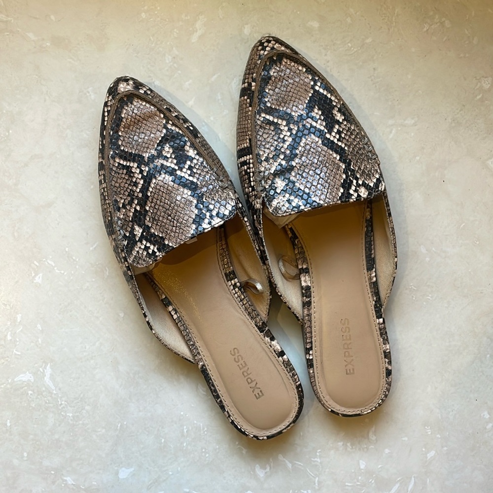 Snake Print Express Mules / Flats